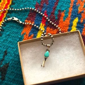 Mini silver and turquoise squash blossom necklace